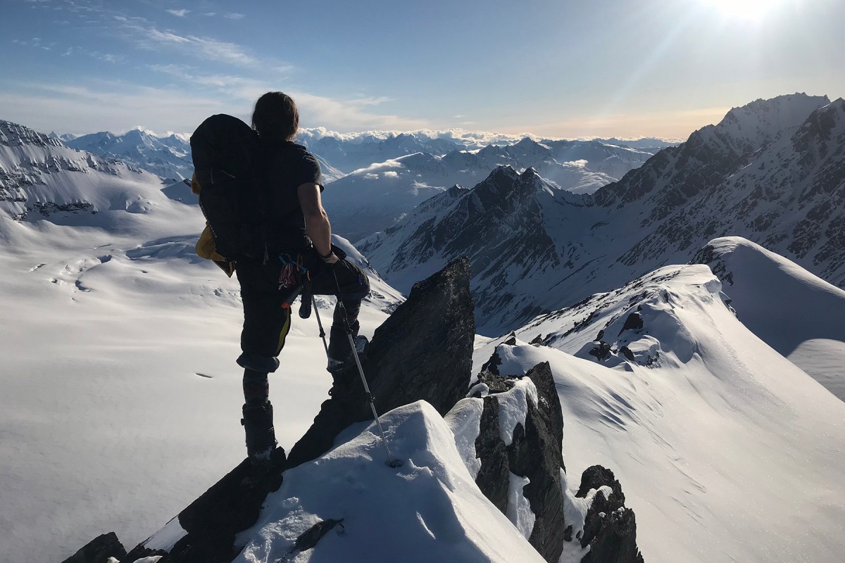 Looking out over the Chugach mountains from a ridge in the turkey zone.