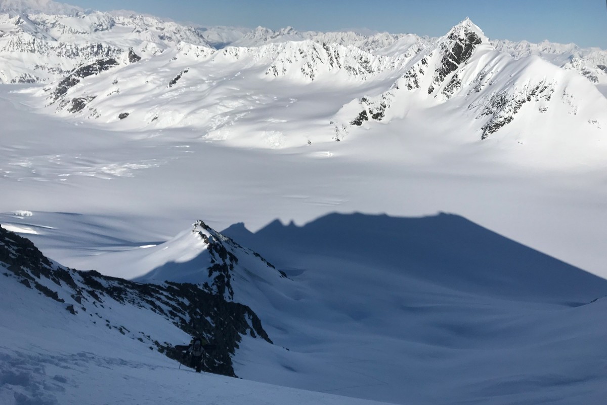 Climbing up to ski down the Turkey Zone, Wrangell-St. Elias National Park.