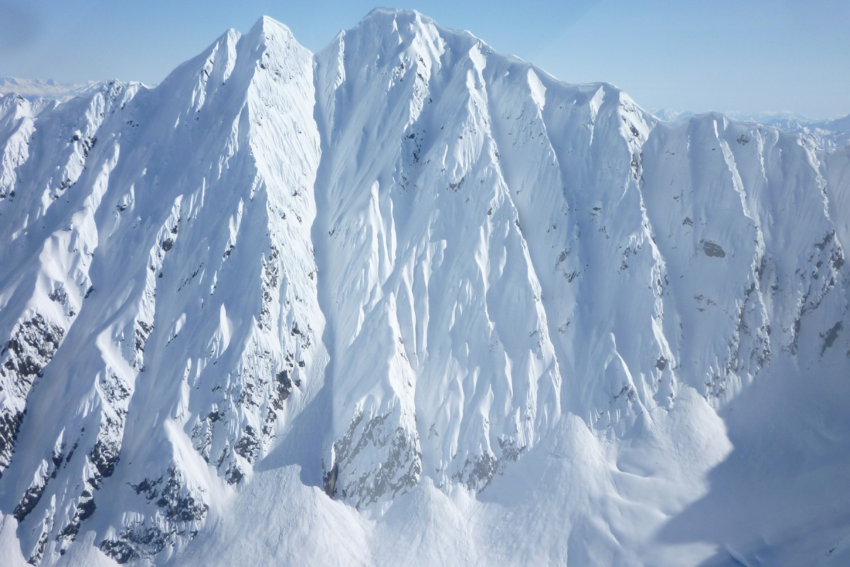 Chugach Mountains, Alaska at glacier ski camp location Hatchet Land, outside of Valdez.