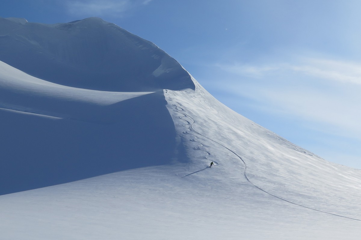 Skiing around Chisana Glacier camps can pretty choice.