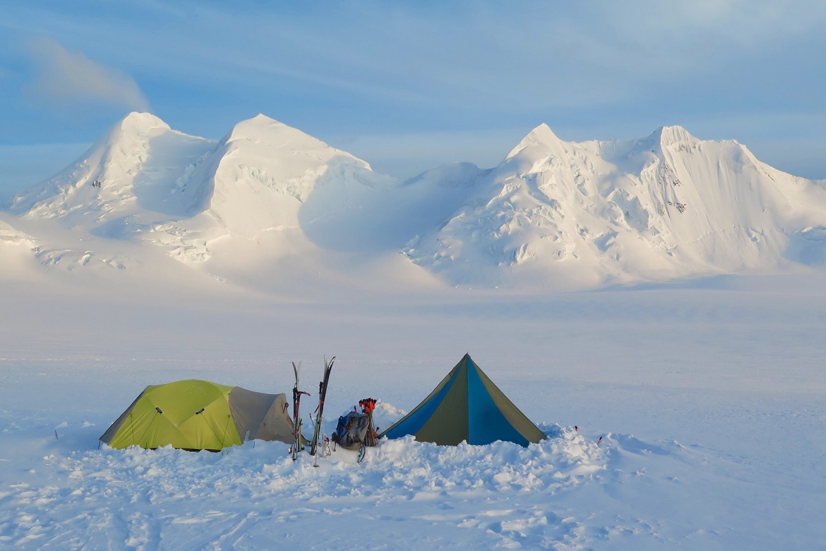 Base camp on a mountaineering and glacier camp skiing expedition.