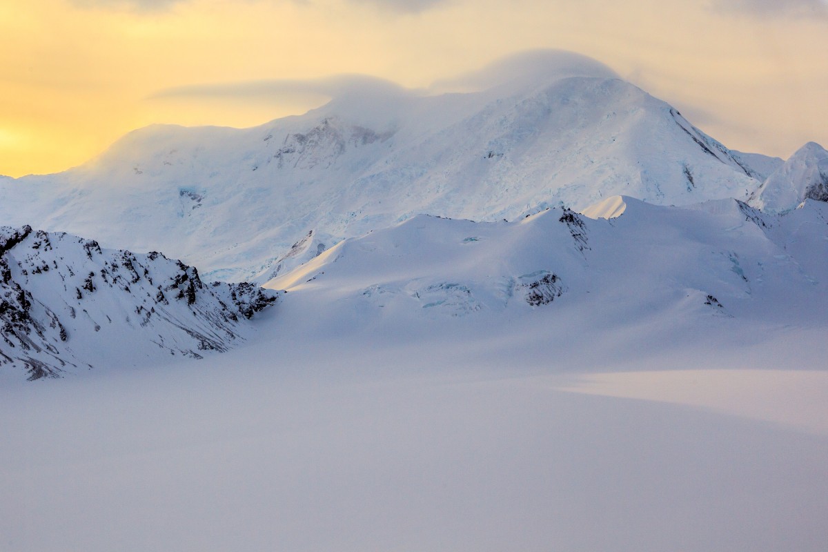 Mountain climbing Mt. Blackburn in the Wrangell Mountains, Wrangell-St. Elias National Park.