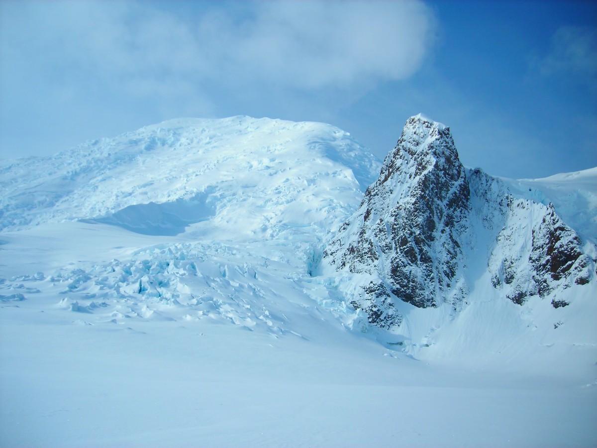 Looking at the peak of Mt. Blackburn.