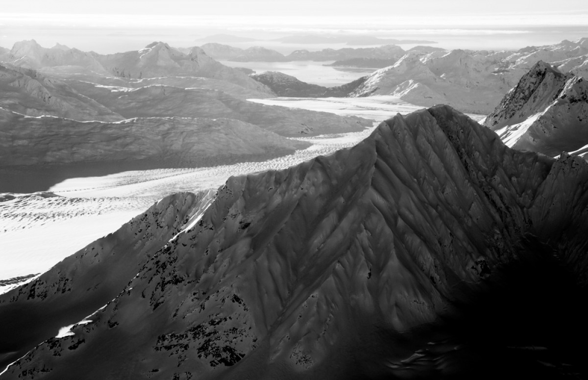 Looking out at Pandora's land in the Chugach Mountains near Valdez, for glacier ski camps.