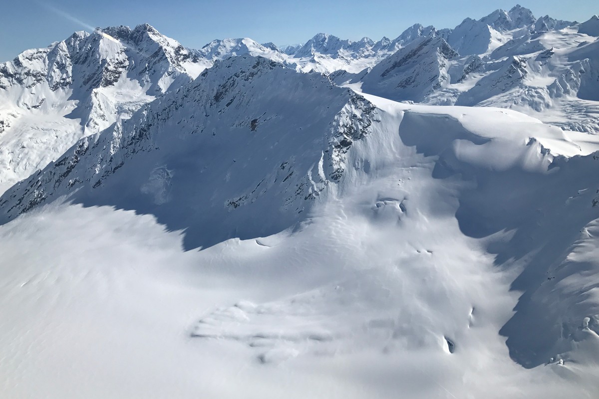 Alaskan glacier ski camp Pencil Pocket in the Wrangell-St. Elias zone departing Valdez.