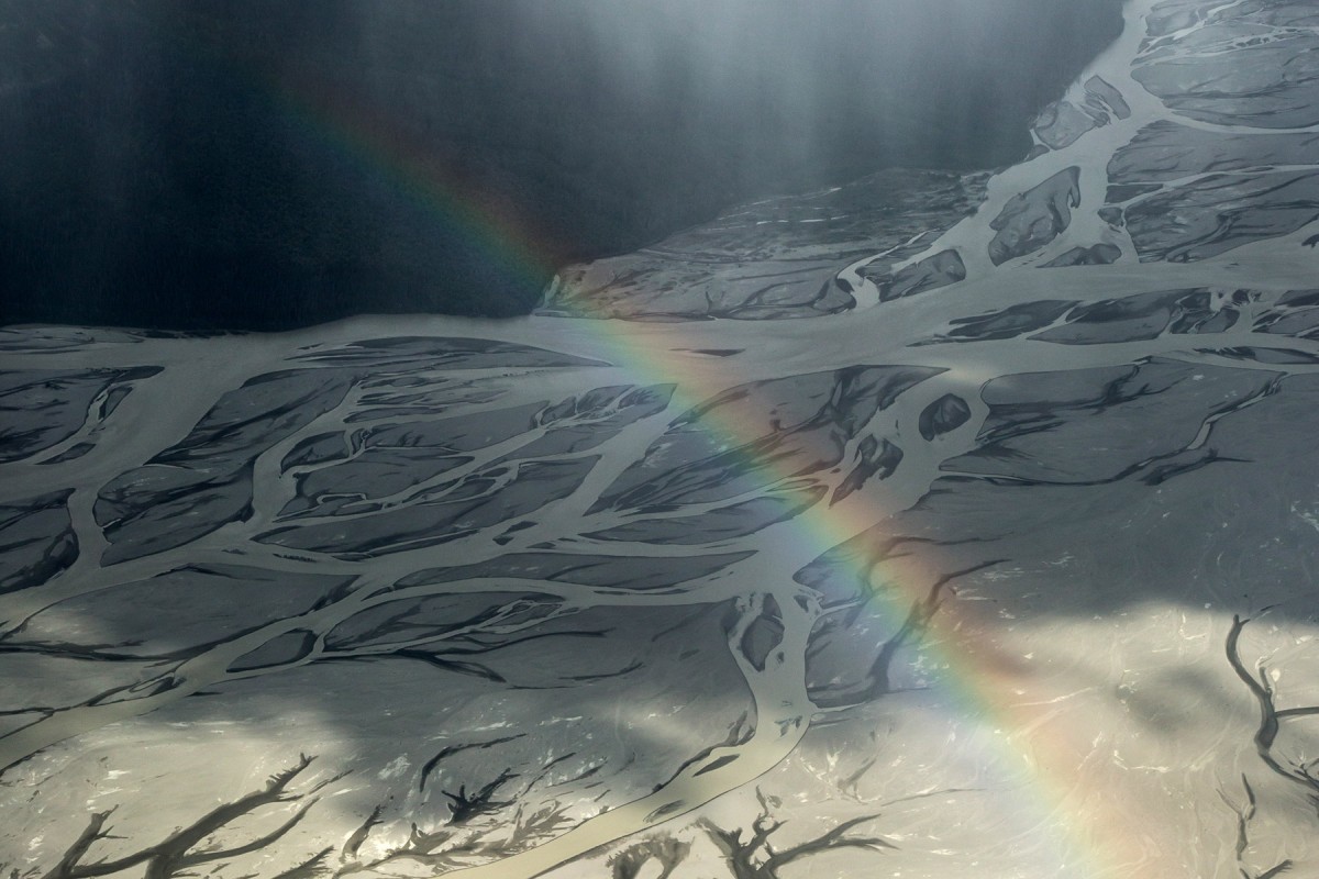 A rainbow appears on the flight out to the Nabesna River for some classic Wrangell-St. Elias rafting.