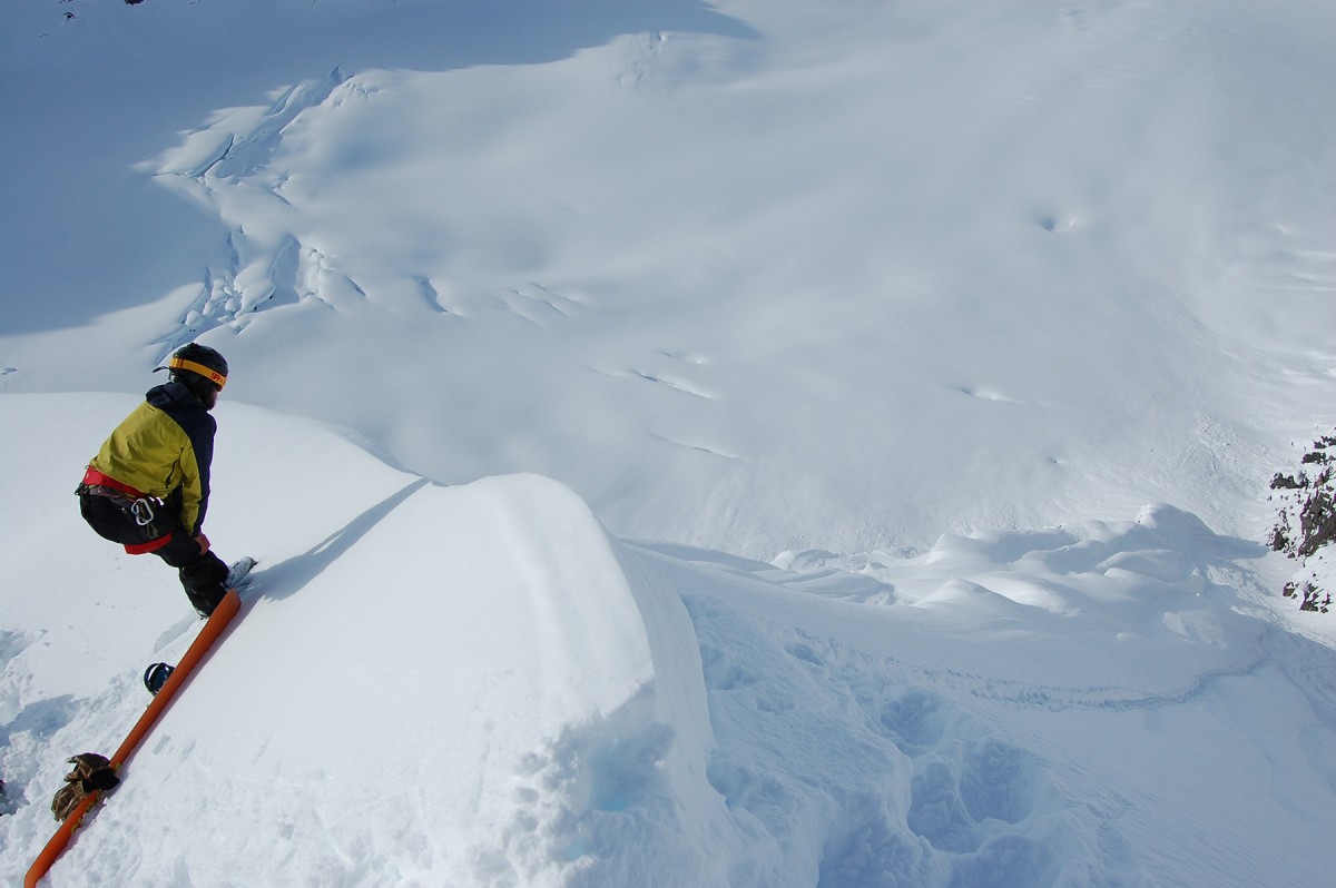 Looking down one of the lines on Rhett Face, in the Chugach outside of Valdez.