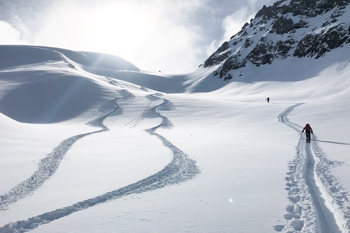 Skinning up through the backcountry in the Chugach out of Valdez.