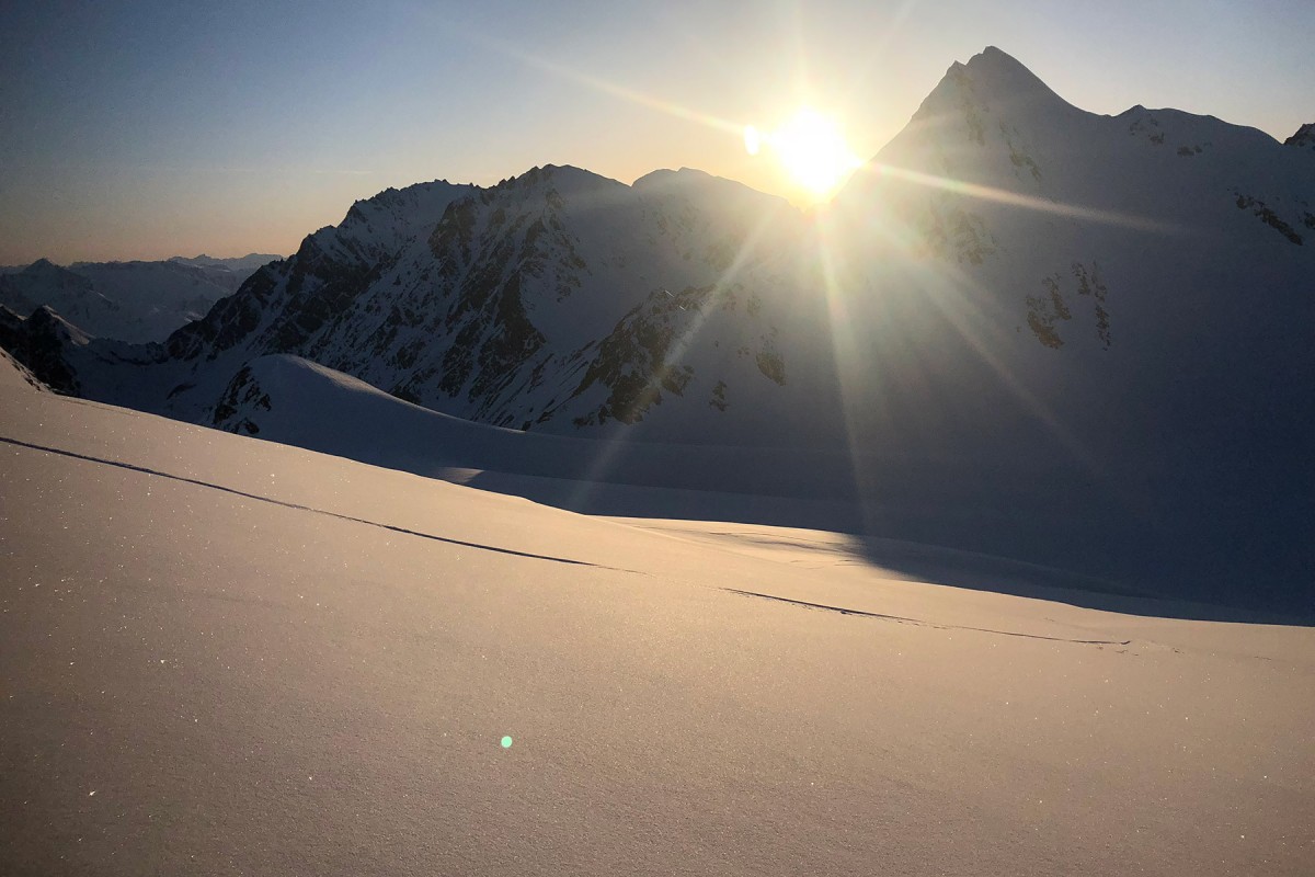 Watching the sun go down in the Turkey Zone, Chugach Mountains, Valdez, Alaska.