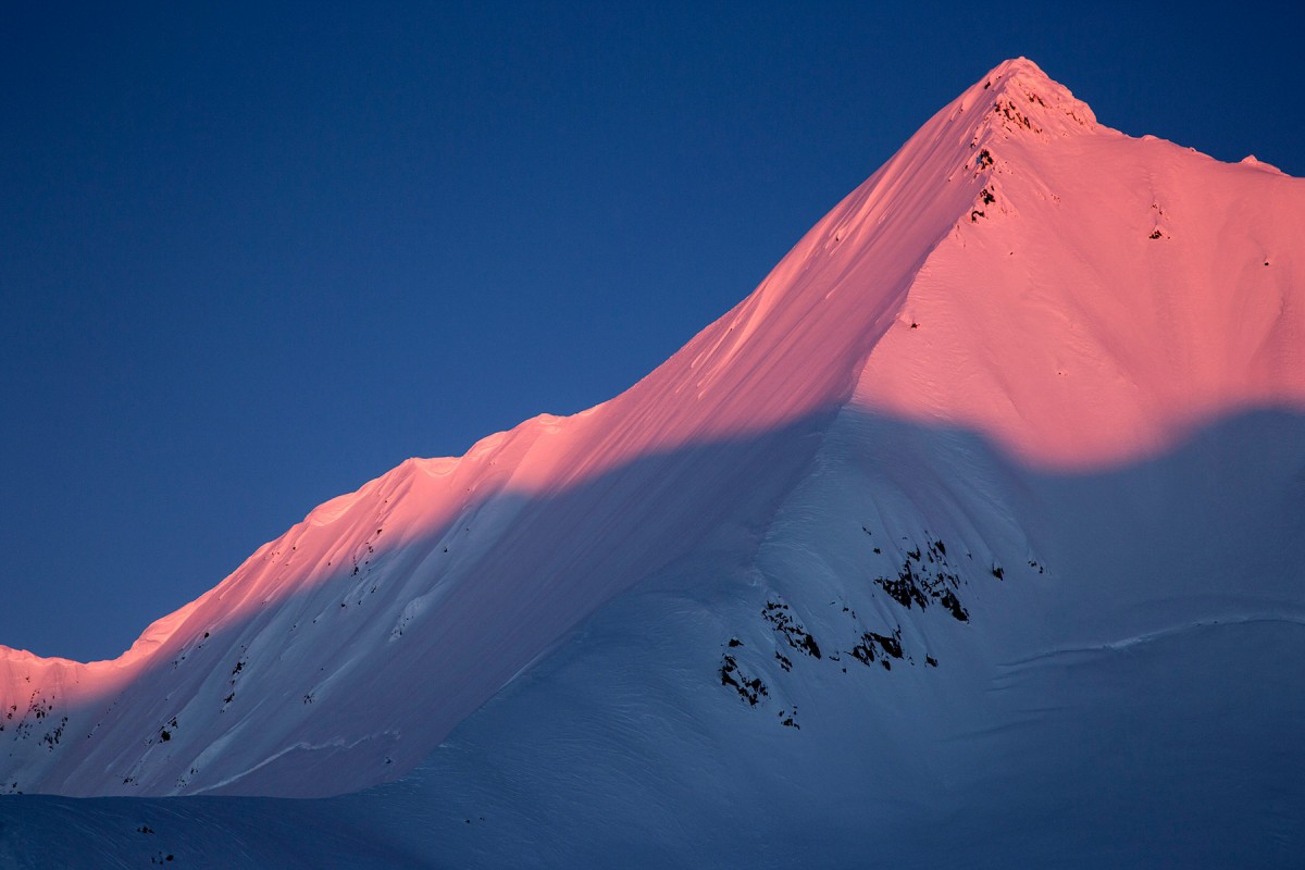 Looking out as the Sunsets on Pyramid while doing a Valdez Alaska glacier ski camp.
