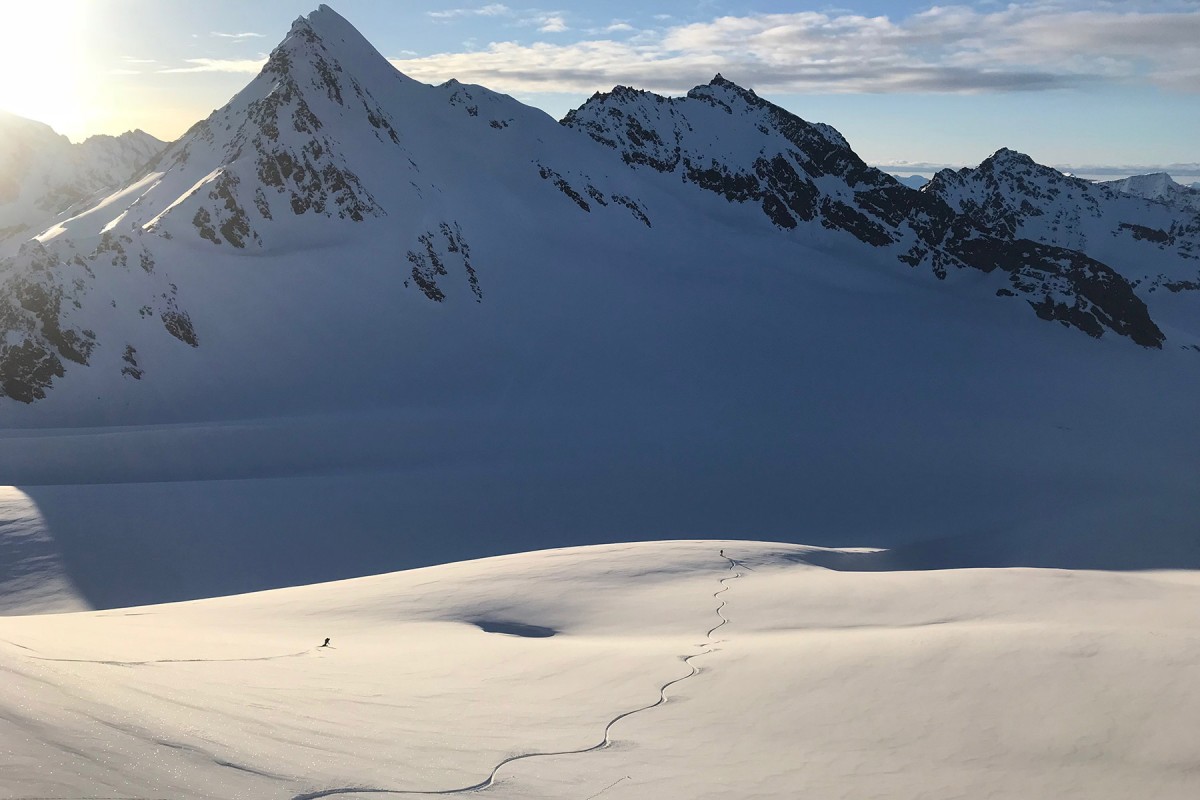 Tracks left while skiing through the Chugach backcountry outside of Valdez.
