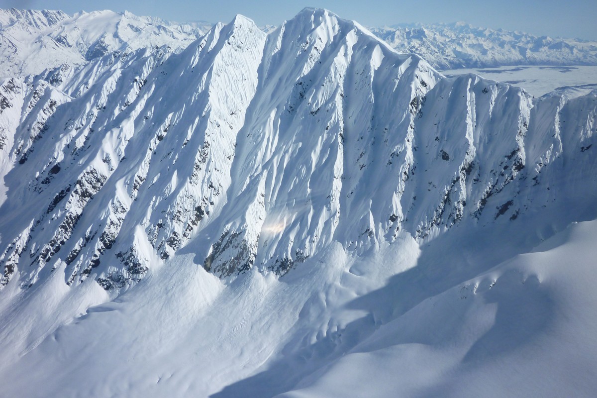 Looking out at Hatchet Land, a ski camp zone outside Valdez in the Chugach.