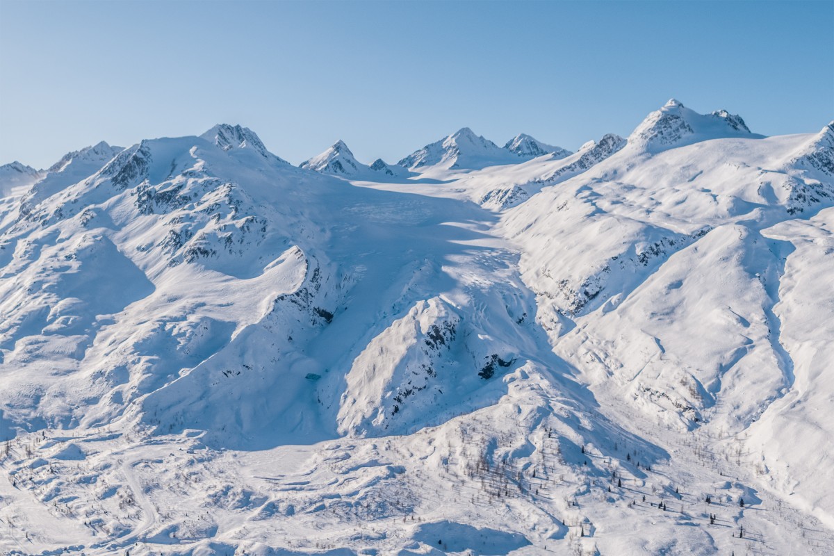 Worthington Glacier on Thompson Pass in the Chugach Mountains is a great spot to make several different runs in a day.